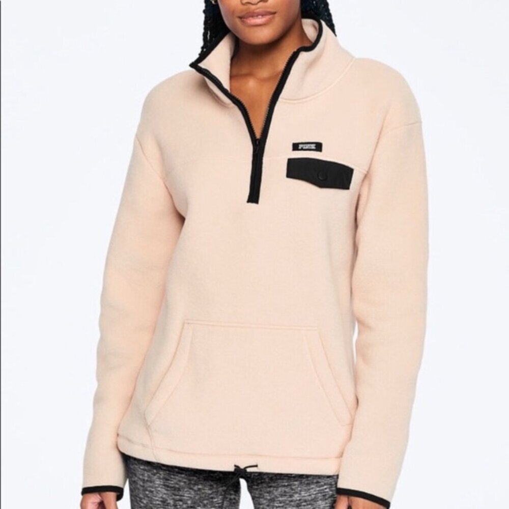 Victoria's Secret Pink Polar Fleece Half-Zip Champagne Color L